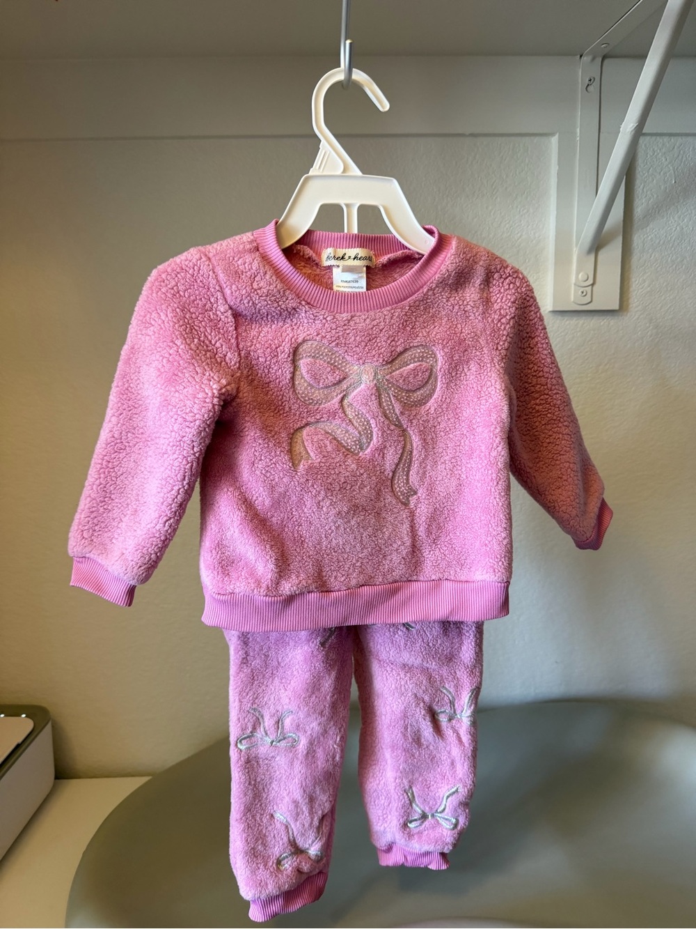 Derek Heart Pink Plush Bow Pajama Set